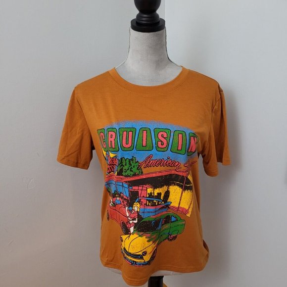 EUC Shein Cruisin American Style Burger City Graphic Orange Tee T-Shirt Size L - Picture 4 of 12